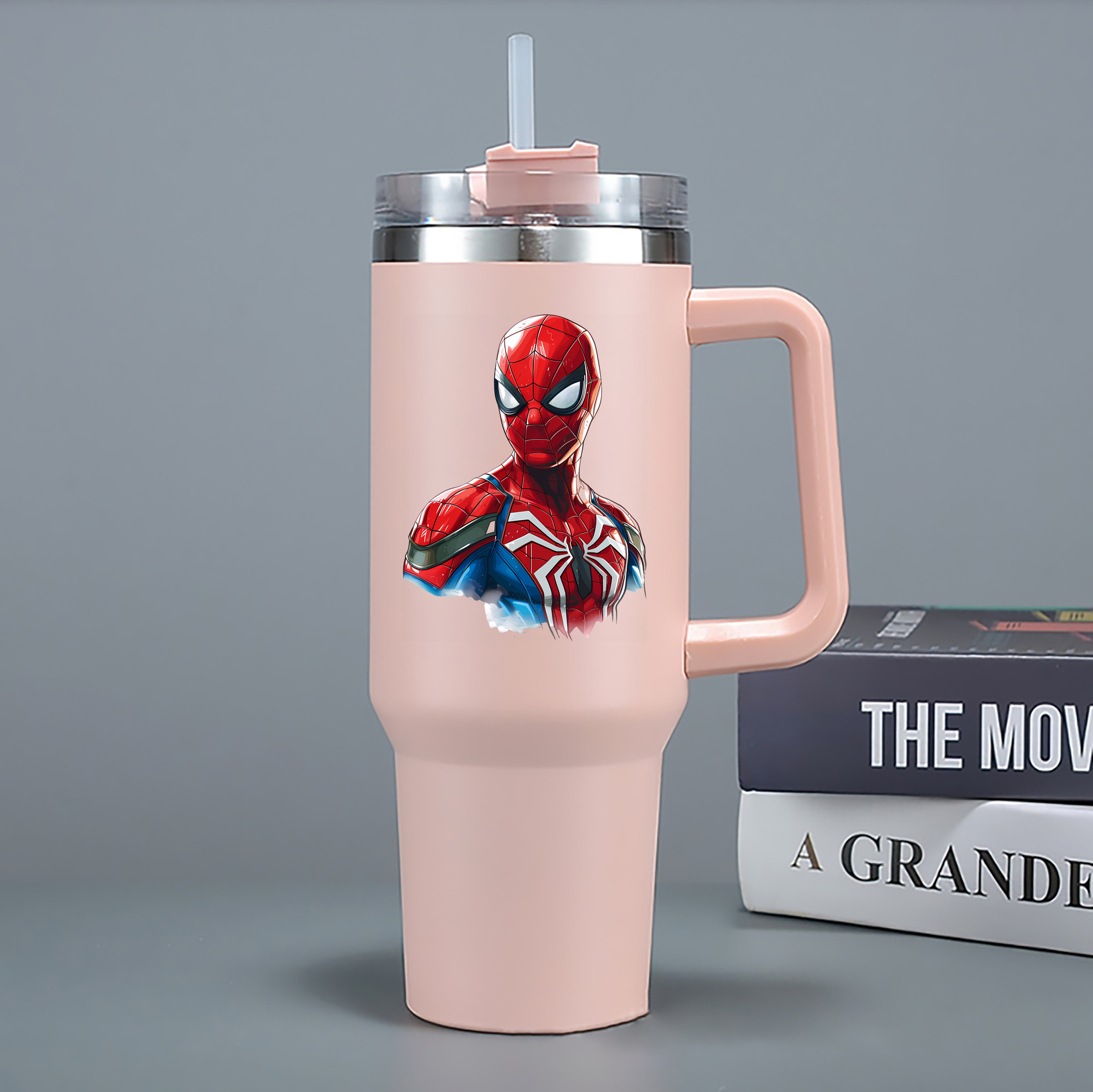 （画像用） Spider Man スパイダーマン 1200mL車用タンブラー - クリスタルステッカー（プラスチックストロー付き）